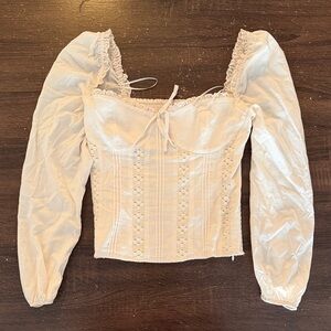 Reformation Cream Lace Detail Blouse